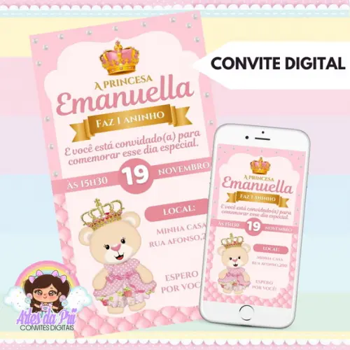 Convite Digital Ursinha Princesa