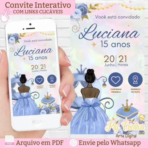 Convite Interativo 15 Anos Azul Debutante