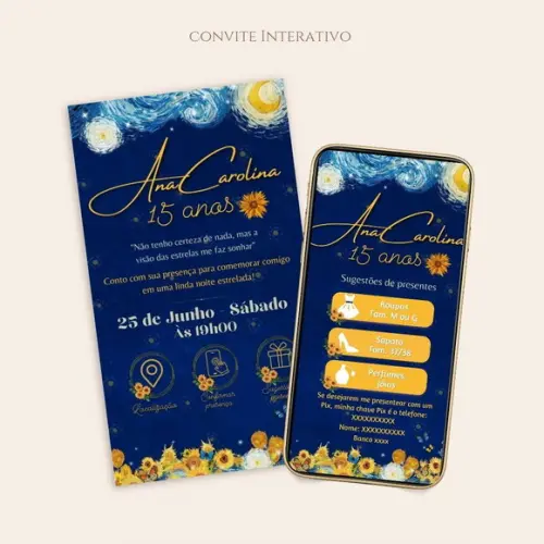 Convite Interativo 15 Anos Noite Estrelada Van Gogh