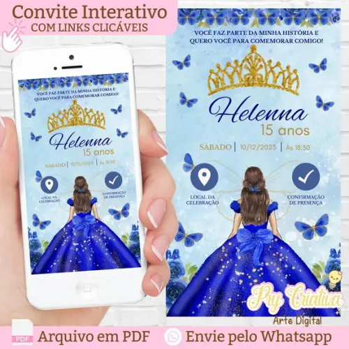 Convite Interativo 15 Anos Azul Debutante