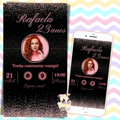 Convite Interativo 23 Anos Preto e Rosa