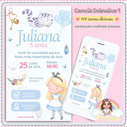 Convite Interativo Alice no País das Maravilhas