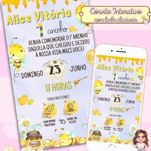 Convite Interativo Abelhinha Aquarela