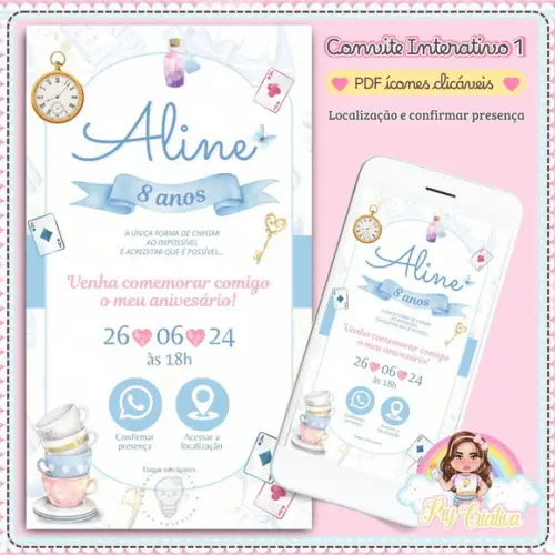 Convite Interativo Alice no País das Maravilhas