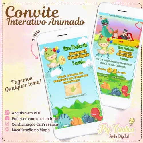 Convite Interativo Animado Dinossauro Baby