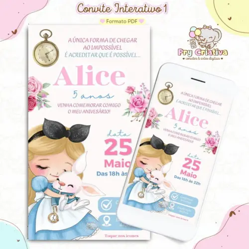 Convite Interativo Alice no País das Maravilhas