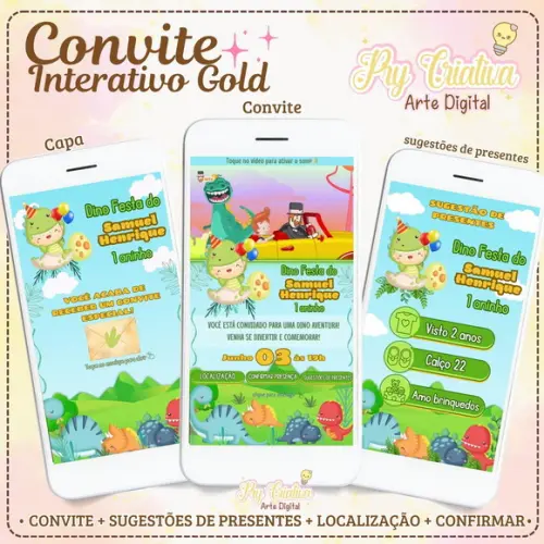 Convite Interativo Animado Dinossauro Baby