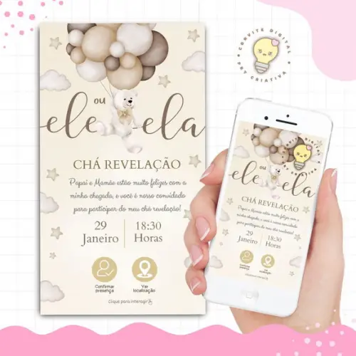 Convite Interativo Chá Revelação Neutro