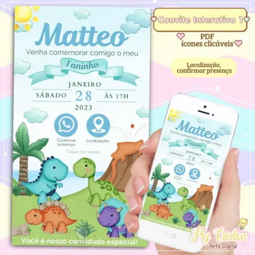 Convite Interativo Dinossauro Baby