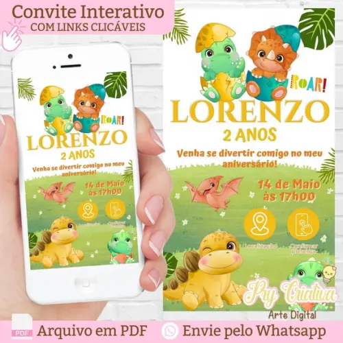 Convite Interativo Dinossauro Baby