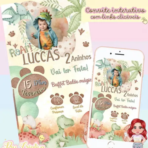 Convite Interativo Dinossauro Baby com Foto