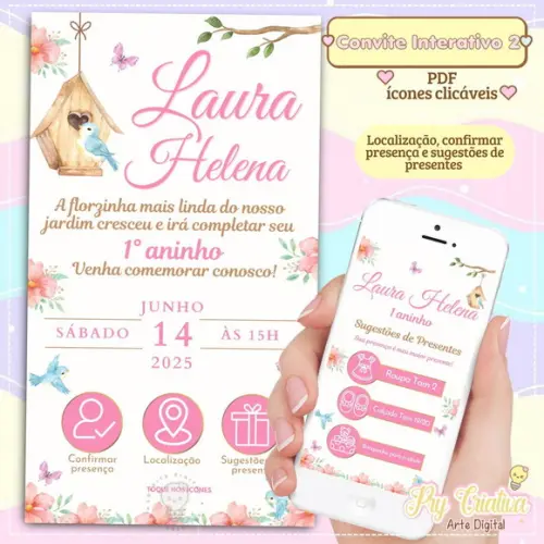 Convite Interativo Jardim Encantado com Lista de Presentes