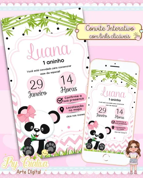 Convite Interativo Panda Rosa