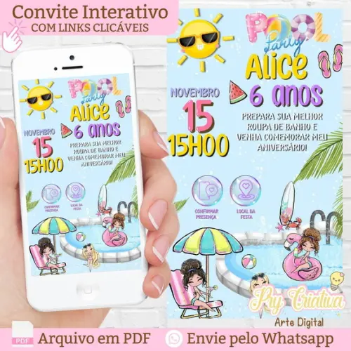 Convite Interativo Pool Party Menina