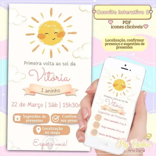 Convite Interativo Primeira Volta ao Sol com Lista Presentes