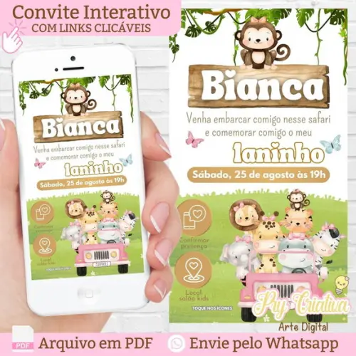 Convite Interativo Safari Rosa