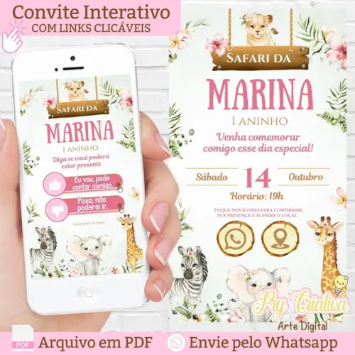 Convite Interativo Safari Rosa