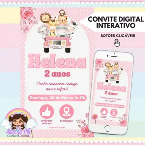 Convite Interativo Safari Rosa