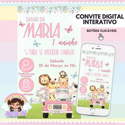 Convite Interativo Safari Rosa