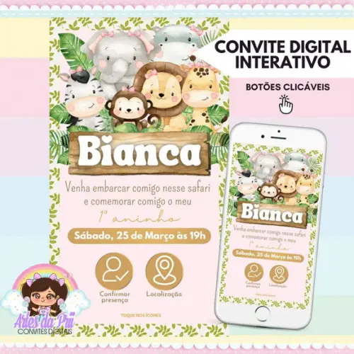 Convite Interativo Safari Rosa