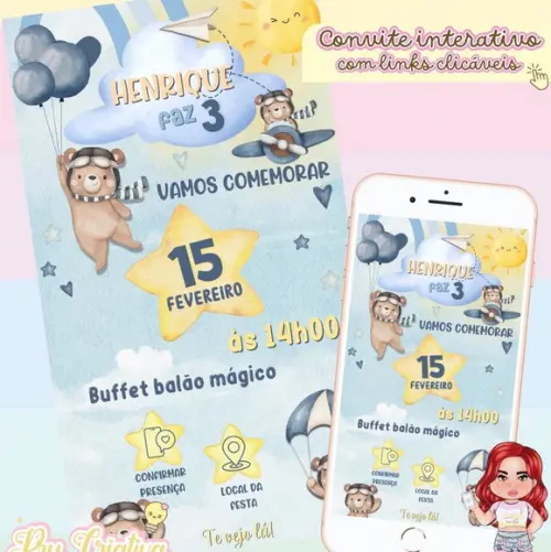 Convite Interativo Ursinho Aviador
