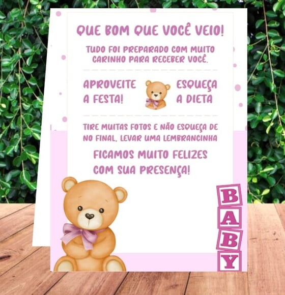 Arquivo Digital Plaquinha Ursinho Rosa Studio e pdf sem Nome