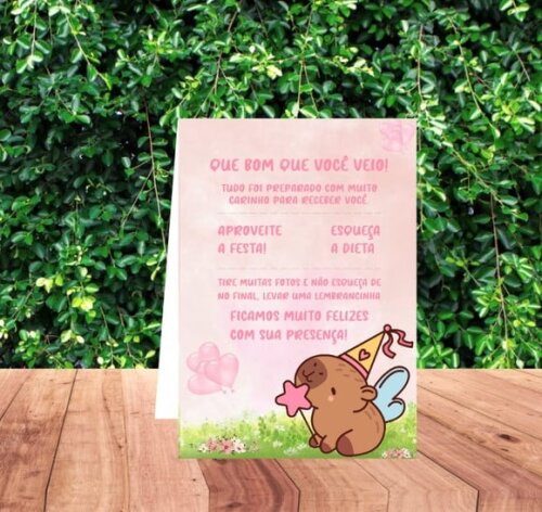 Arquivo Digital Plaquinha Capivara Cute Studio e pdf s/ Nome