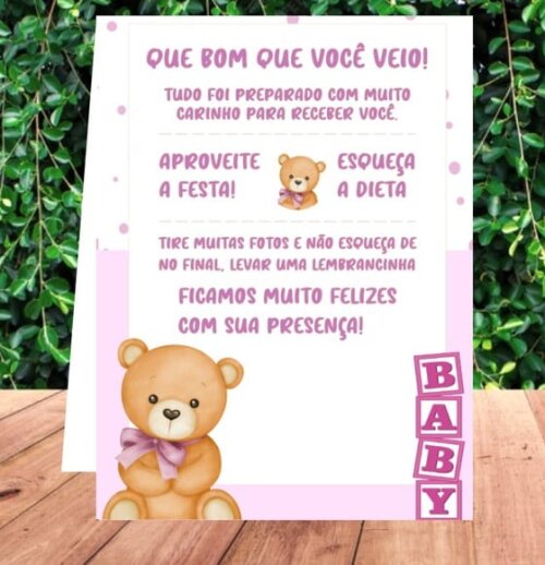 Arquivo Digital Plaquinha Ursinho Rosa Studio e pdf sem Nome