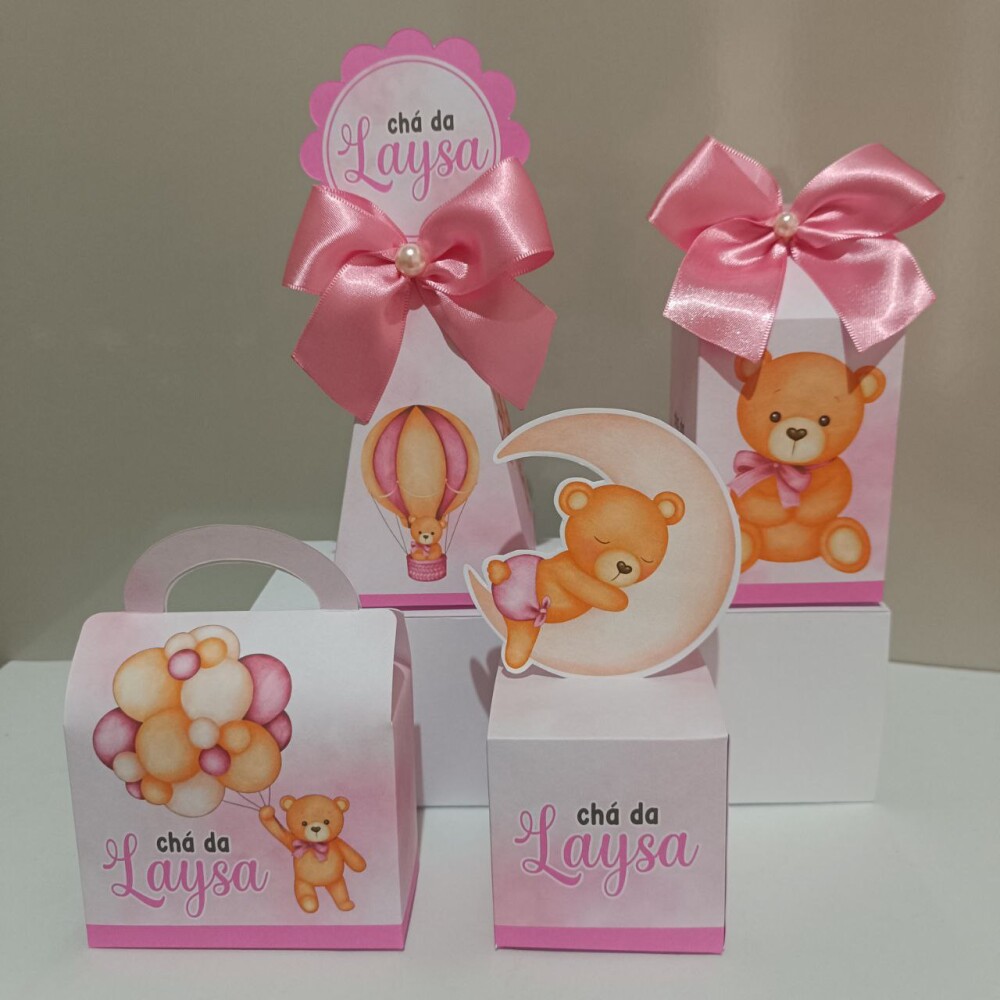 Kit Personalizados chá de bebê ursinho rosa kit festa chá de b