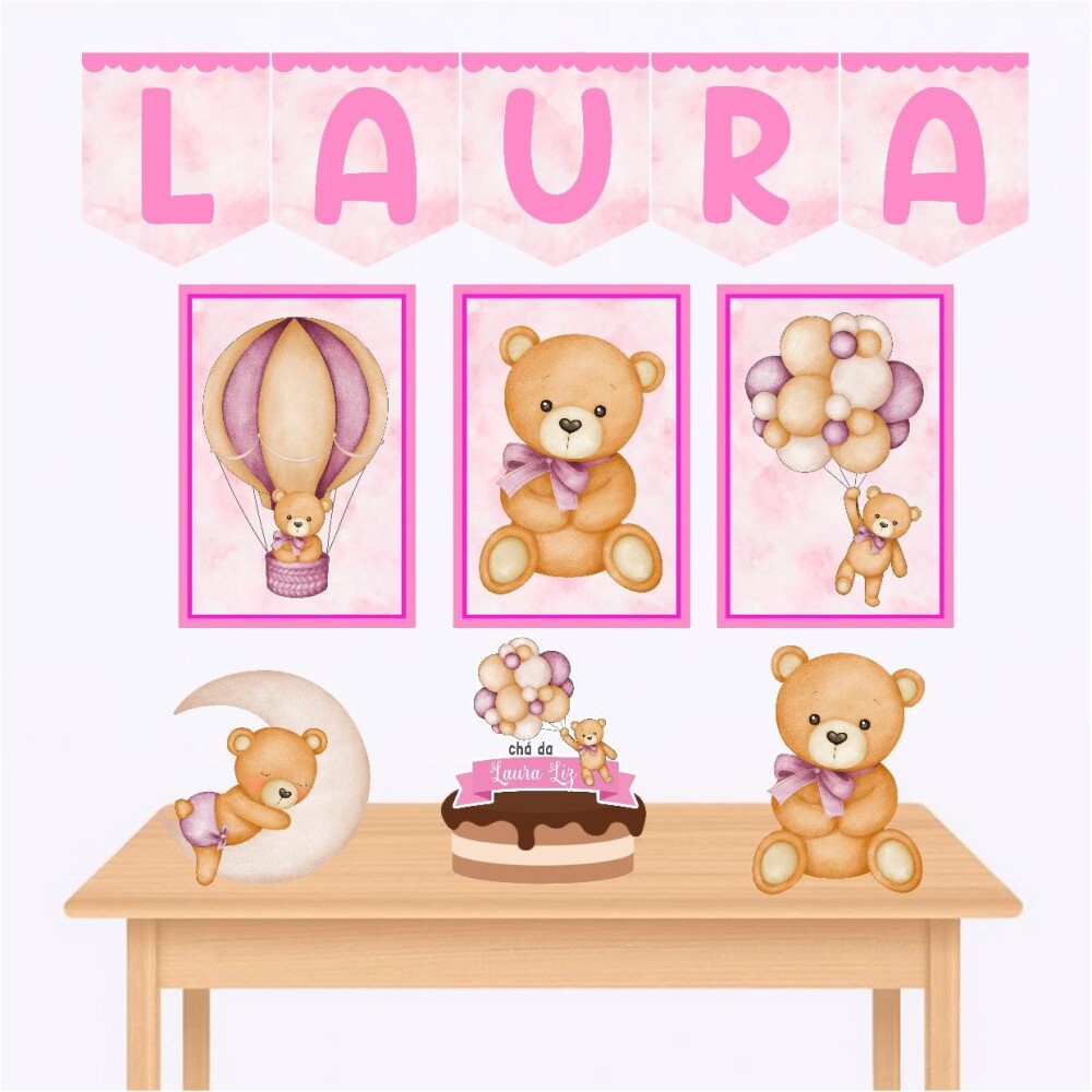 Kit só um bolinho chá de bebê ursinho rosa kit festa chá de b
