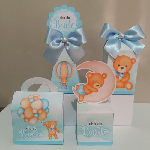 Kit Personalizados chá de bebê ursinho azul kit festa chá de bebê ursinho 20 caixas