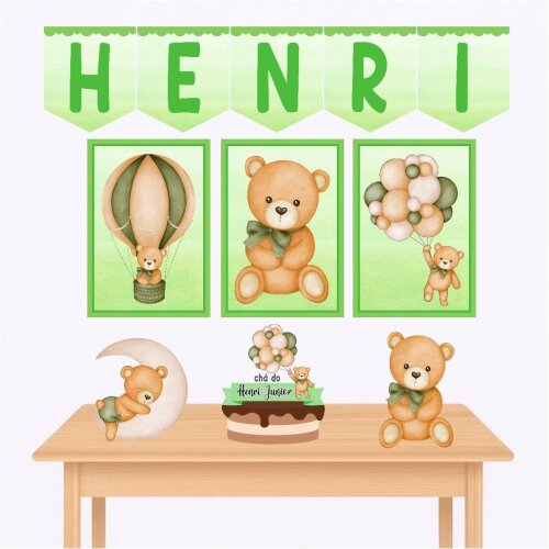Kit só um bolinho chá de bebê ursinho verde kit festa chá de bebê ursinho verde personalizado