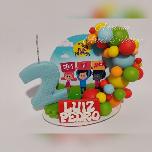 Topo de Bolo Vela em Biscuit 3 Palavrinhas