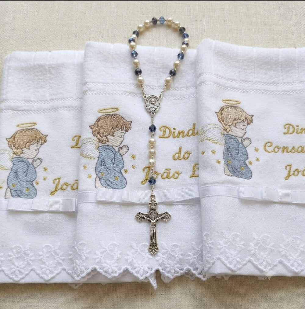 Toalha de Batismo Personalizada com Bordado de Anjinho (Cada)