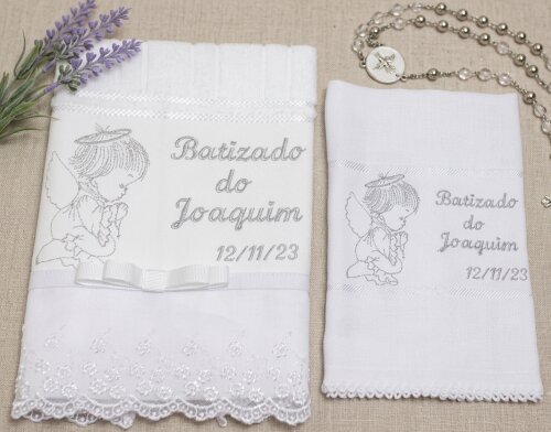 Toalha de Batismo Personalizada com Fraldinha de Boca em Picueta
