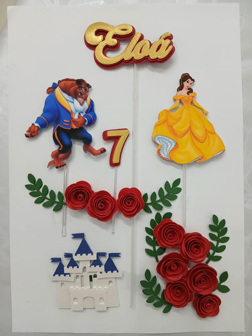 Topo de bolo A bela e a fera