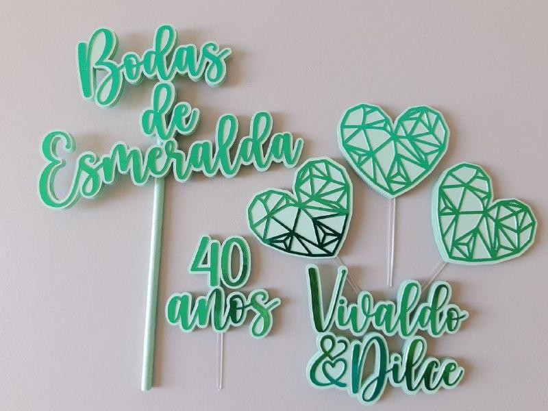 Arquivo de corte topo de bolo Bodas de esmeralda