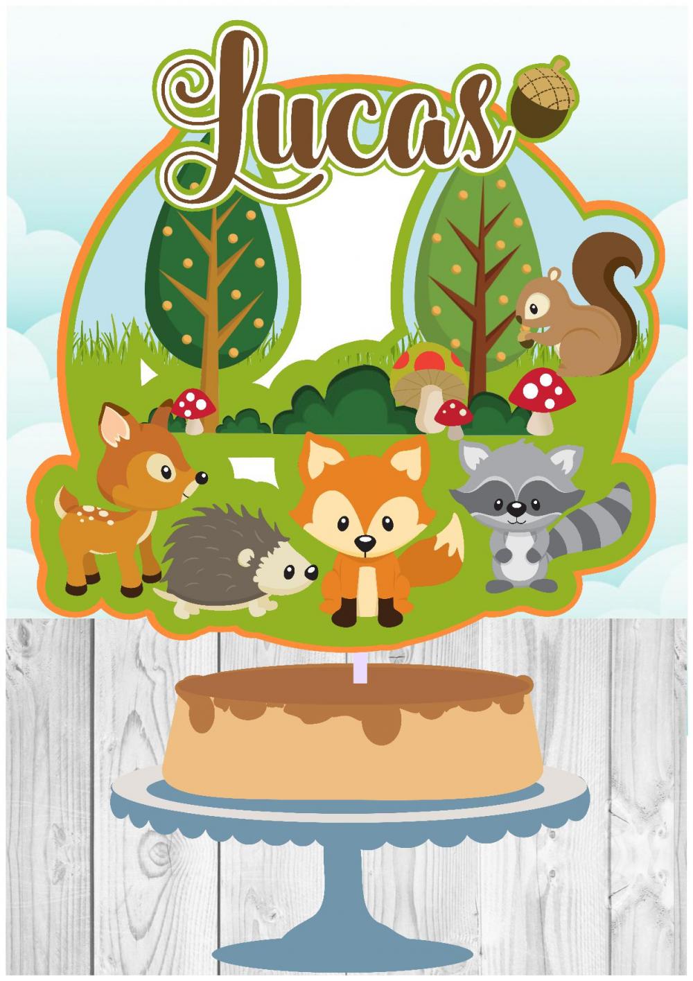 Arquivo de corte topo de bolo animais do Bosque