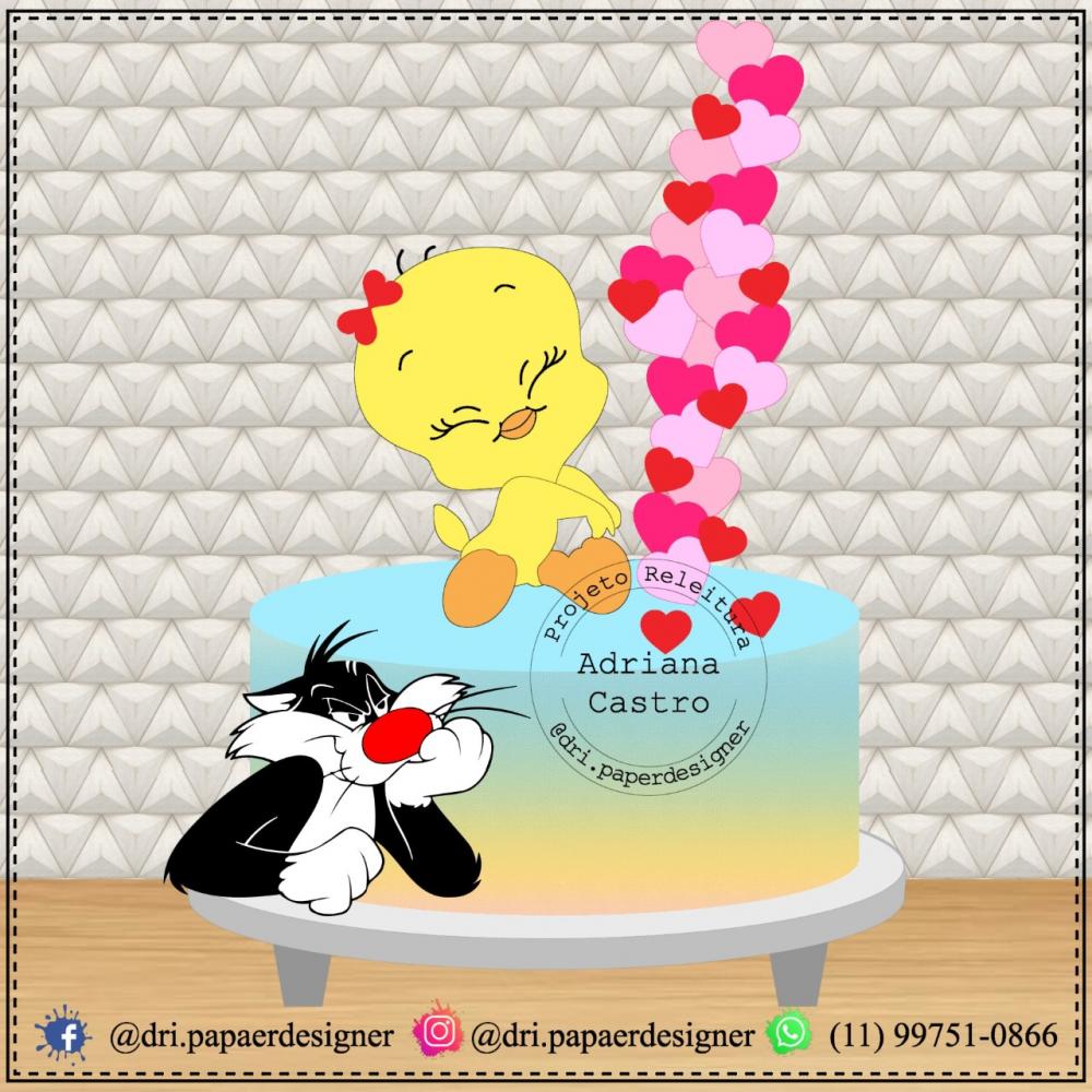 Topo de bolo Piu Piu e Frajola