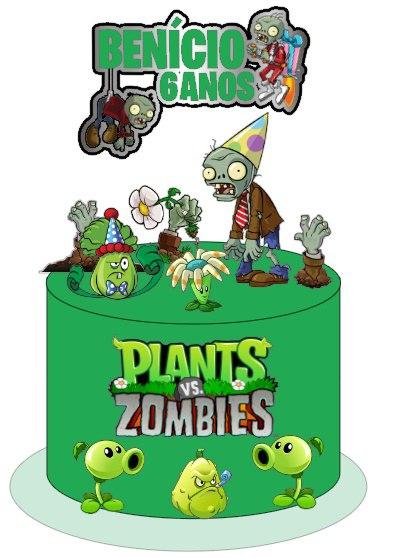 Topo de Bolo Plantas x Zombies