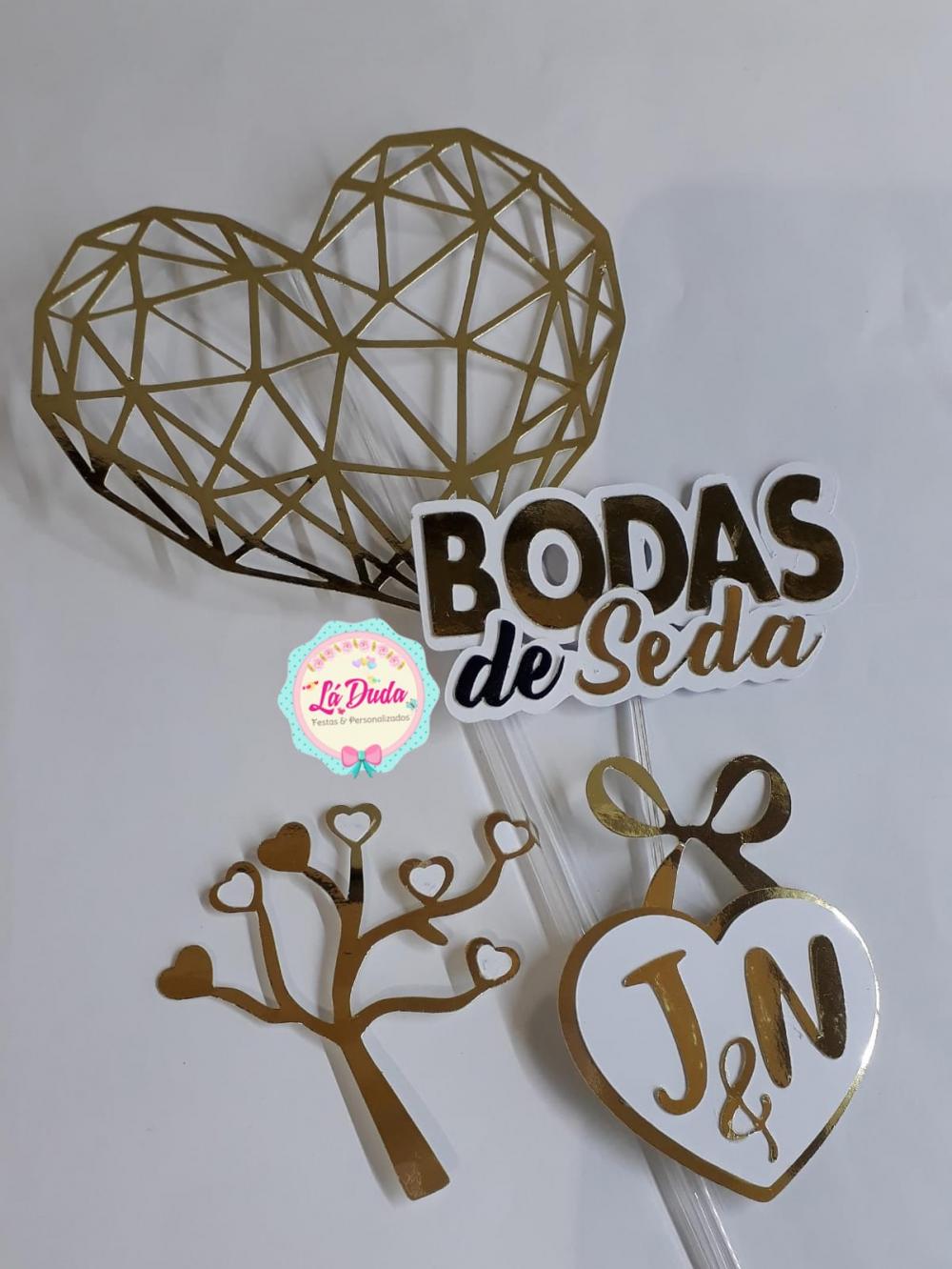 Topo de bolo Bodas de seda