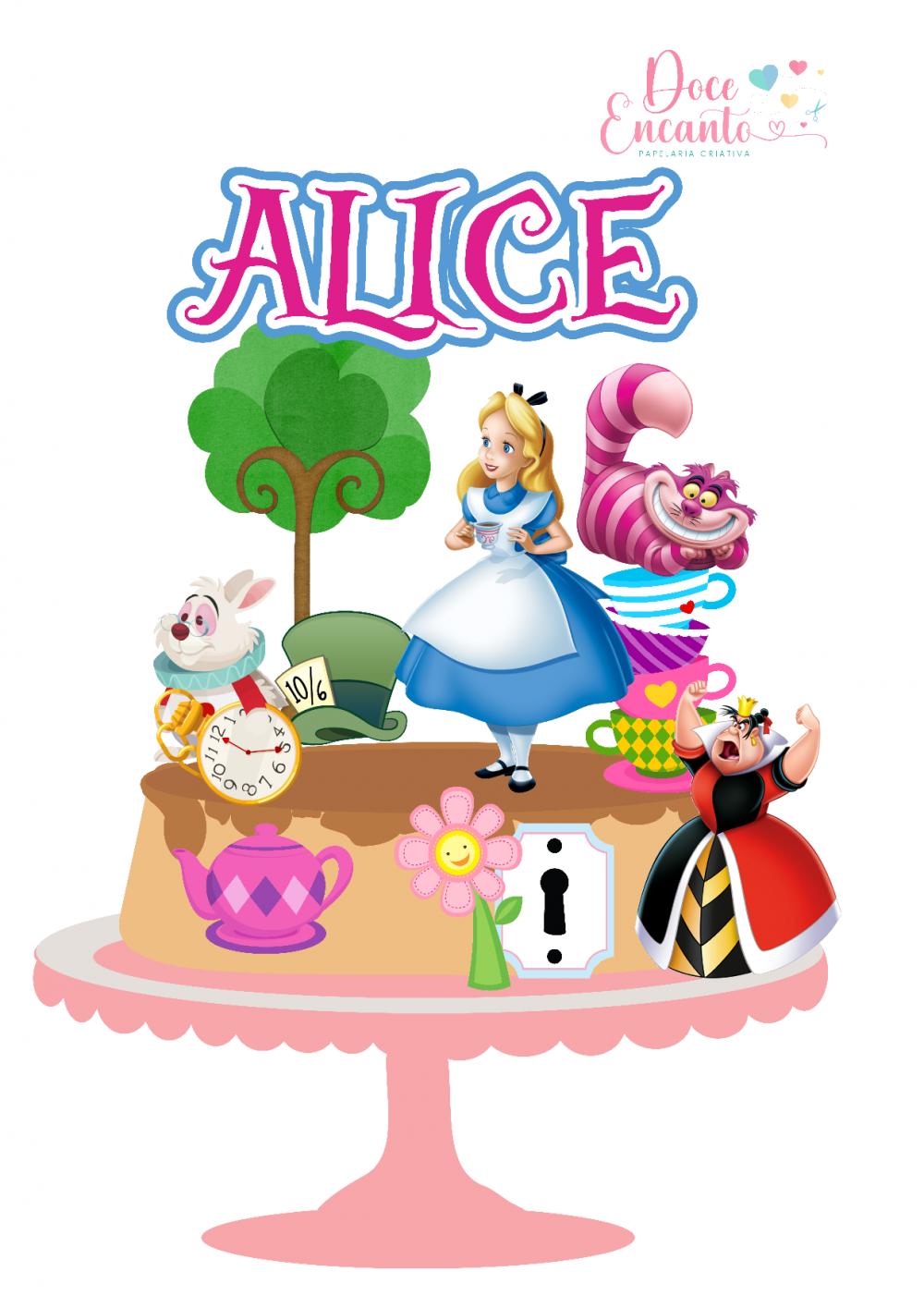 Topo de bolo Alice no País das Maravilhas