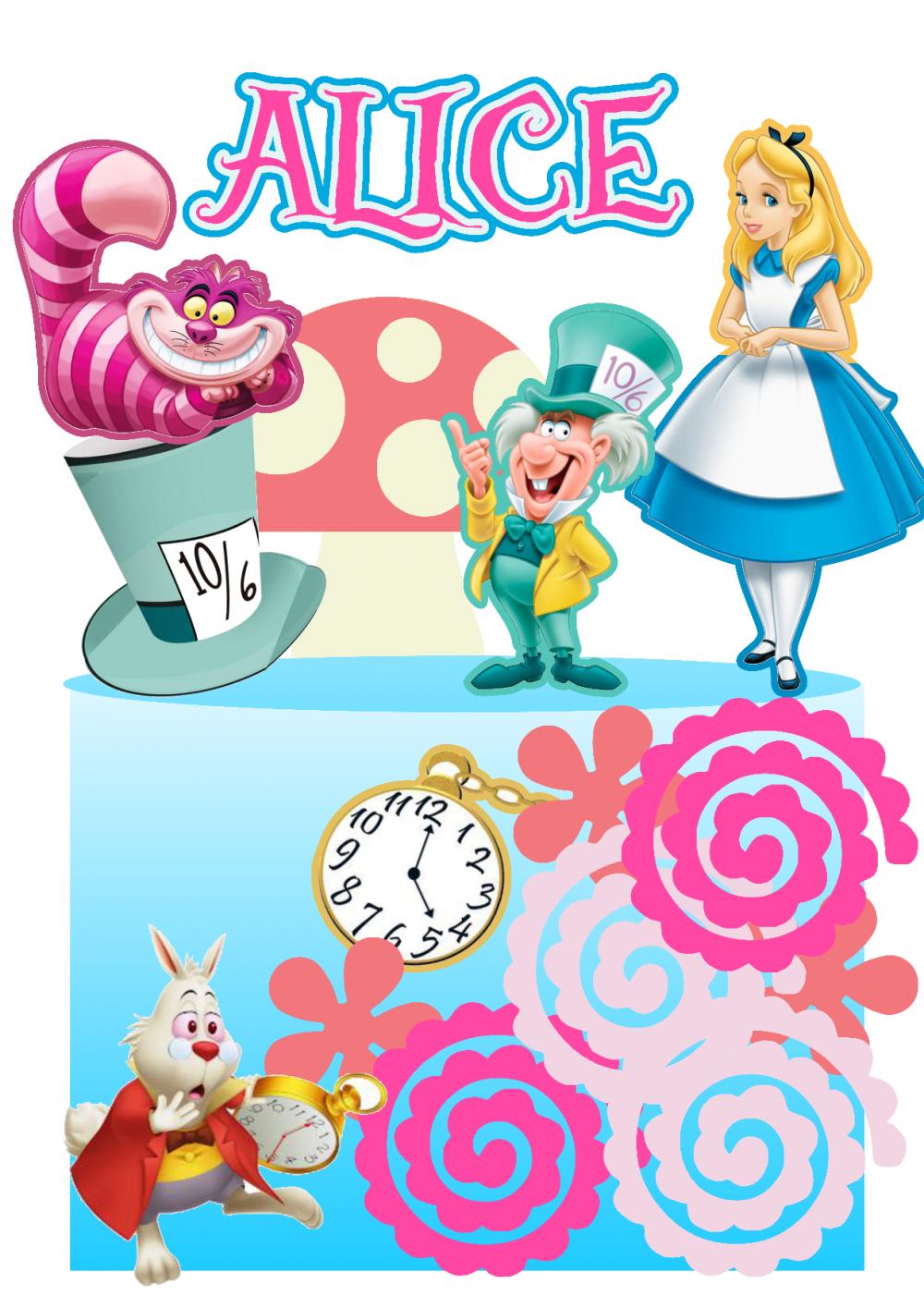 Topo de bolo Alice no País das Maravilhas