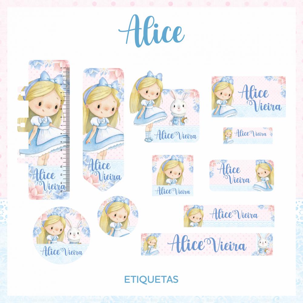 Arquivo de corte Etiqueta Escolar Alice no país das maravilhas