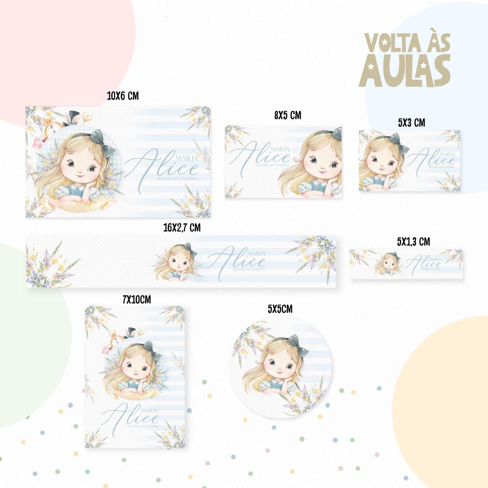 Arquivo de corte Etiqueta Escolar Alice no país das maravilhas