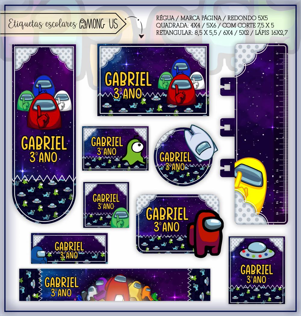 Arquivo de corte Etiqueta Escolar Among Us