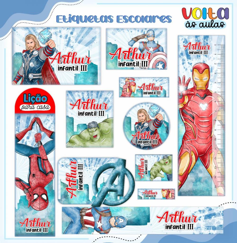 Arquivo de corte Etiqueta Escolar Avengers