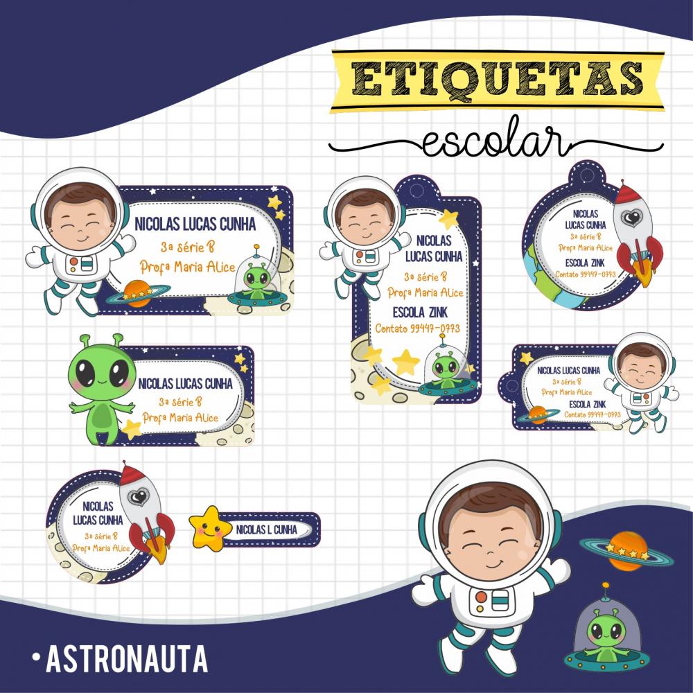 Arquivo de corte Etiqueta Escolar Astronauta
