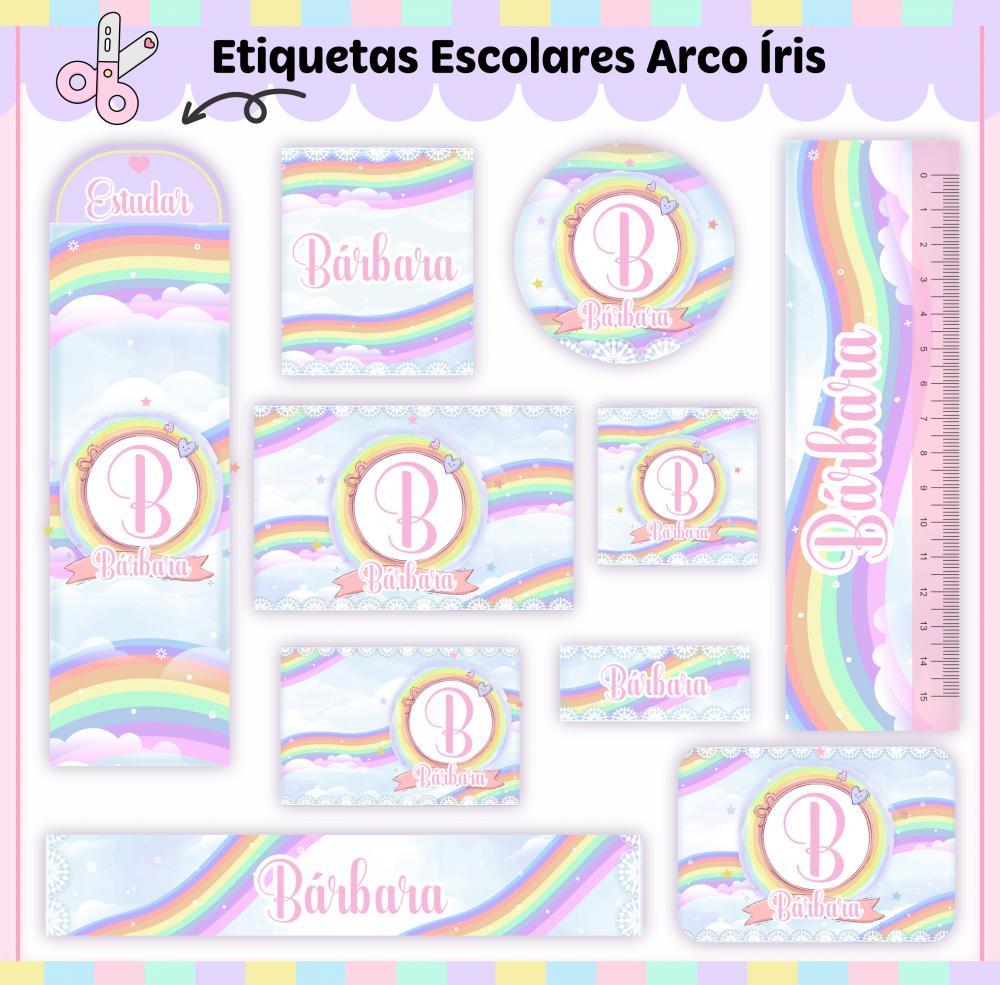 Arquivo de corte Etiqueta Escolar Arco Iris