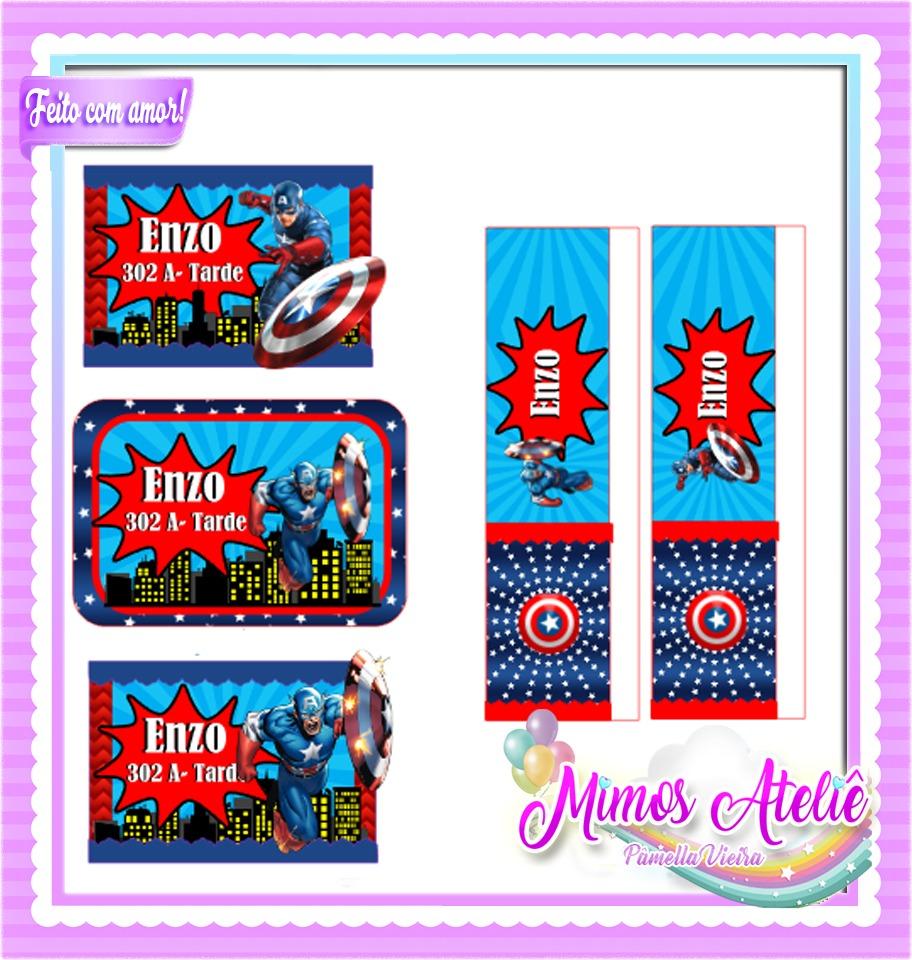 Arquivo de corte Etiqueta Escolar capitao america